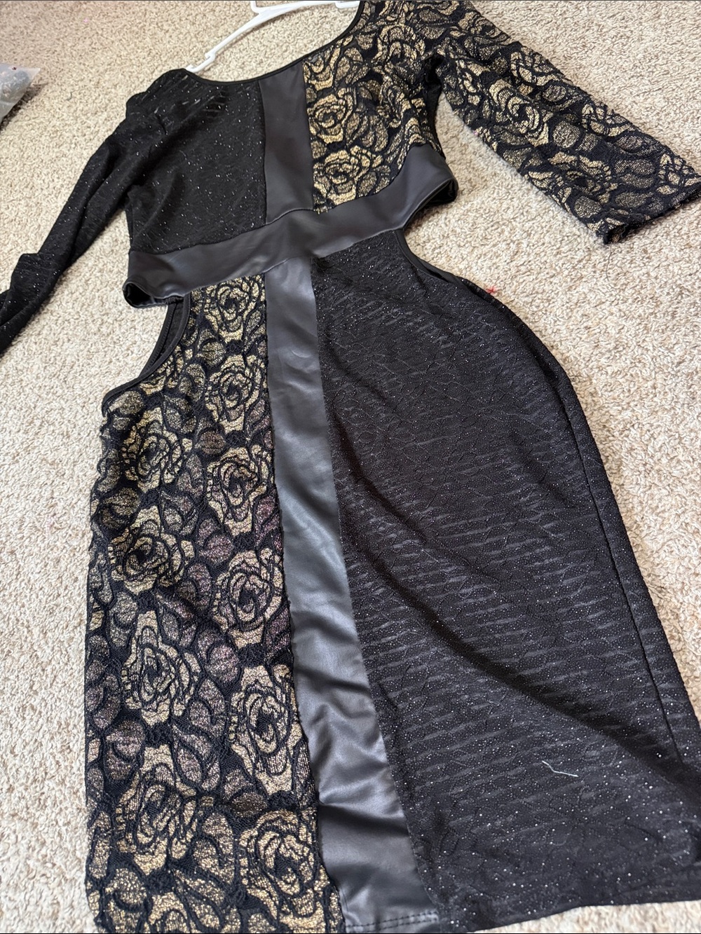 Black & Gold Lace Panel Evening Dress